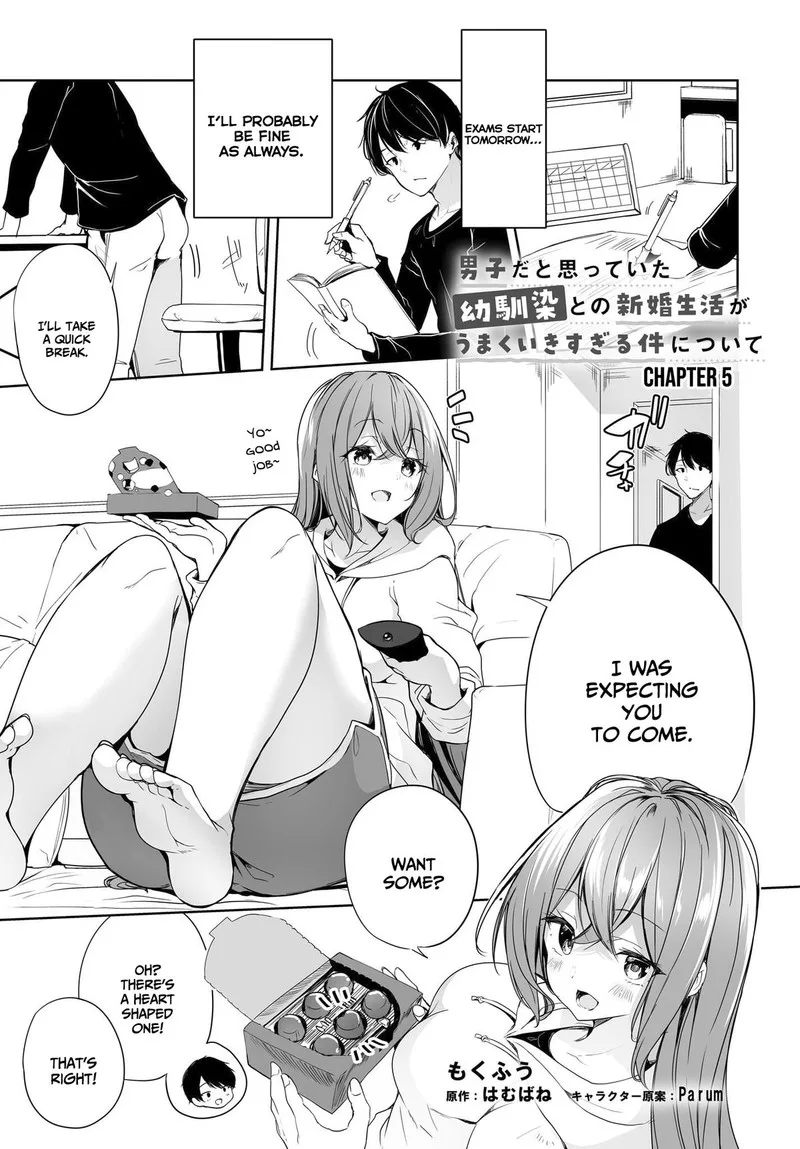 Danshi da to Omotteita Osanajimi to no Shinkon Seikatsu ga Umaku Ikisugiru Ken ni Tsuite Chapter 5 page 1