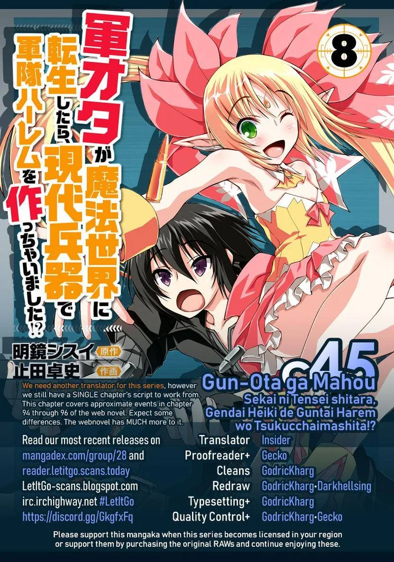 Gunota ga Mahou Sekai ni Tensei Shitara, Gendai Heiki de Guntai Harem o Tsukucchaimashita!? Chapter 45 page 1