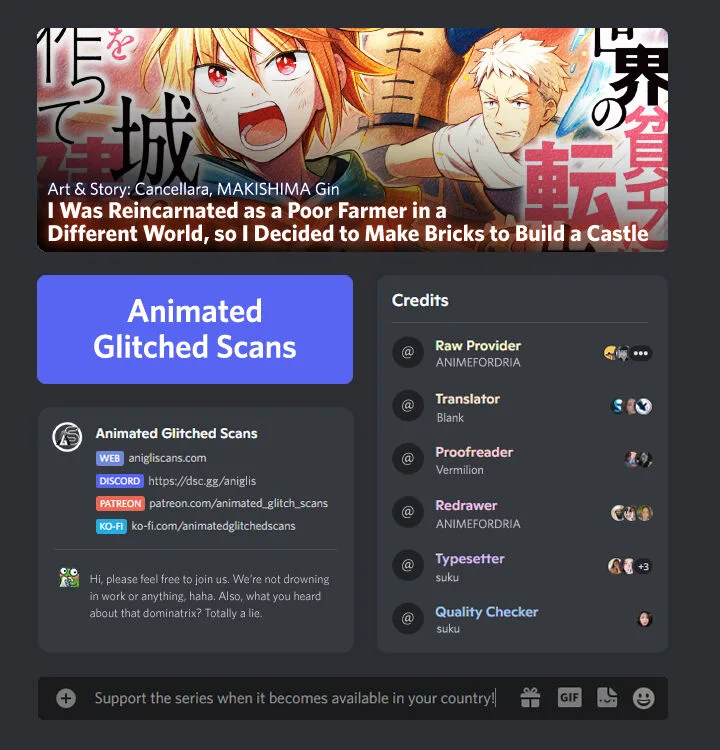 I Was Reincarnated as a Poor Farmer in a Different World, So I Decided to Make Bricks to Build a Castle Chapter 18.1 page 1