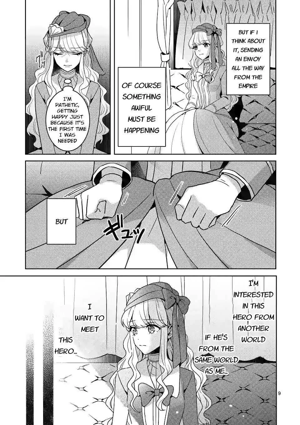 Onimotsu to Yobareta Tensei Hime wa, Shoukan Yuusha ni Koi wo Shite Seijo ni Narimashita Chapter 2 page 9