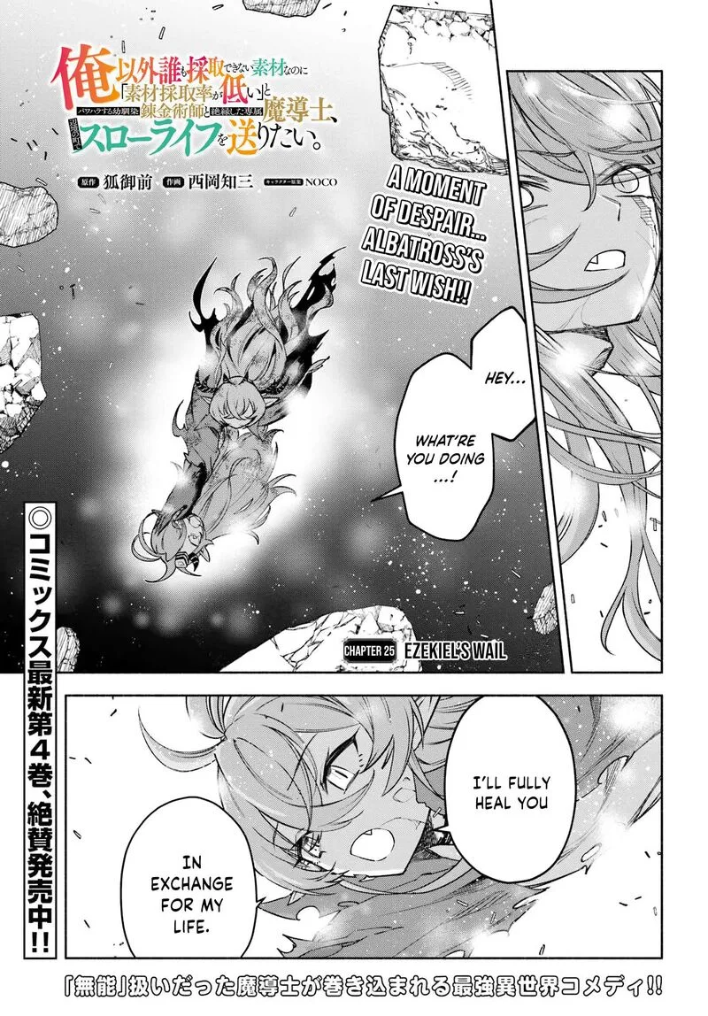 Ore Igai Dare mo Saishu Dekinai Sozai na no ni "Sozai Saishuritsu ga Hikui" to Pawahara suru Osananajimi Renkinjutsushi to Zetsuen shita Senzoku Madoushi, Henkyou no Machi de Slow Life wo Okuritai. Chapter 25 page 1