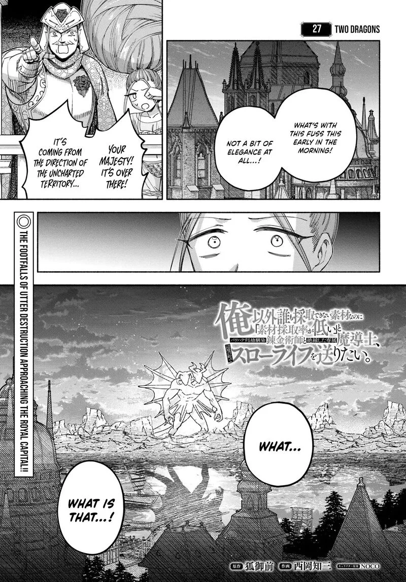 Ore Igai Dare mo Saishu Dekinai Sozai na no ni "Sozai Saishuritsu ga Hikui" to Pawahara suru Osananajimi Renkinjutsushi to Zetsuen shita Senzoku Madoushi, Henkyou no Machi de Slow Life wo Okuritai. Chapter 27 page 1