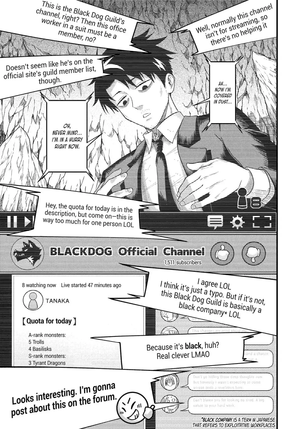 Shachiku Kensei, Haishinsha ni Naru: Black Guild Kaishain, Ukkari Kaisha-you Kaisen de S-kyuu Monster o Aite ni Musou Suru Tokoro o Zenkoku Haishin Shiteshimau Chapter 1 page 21