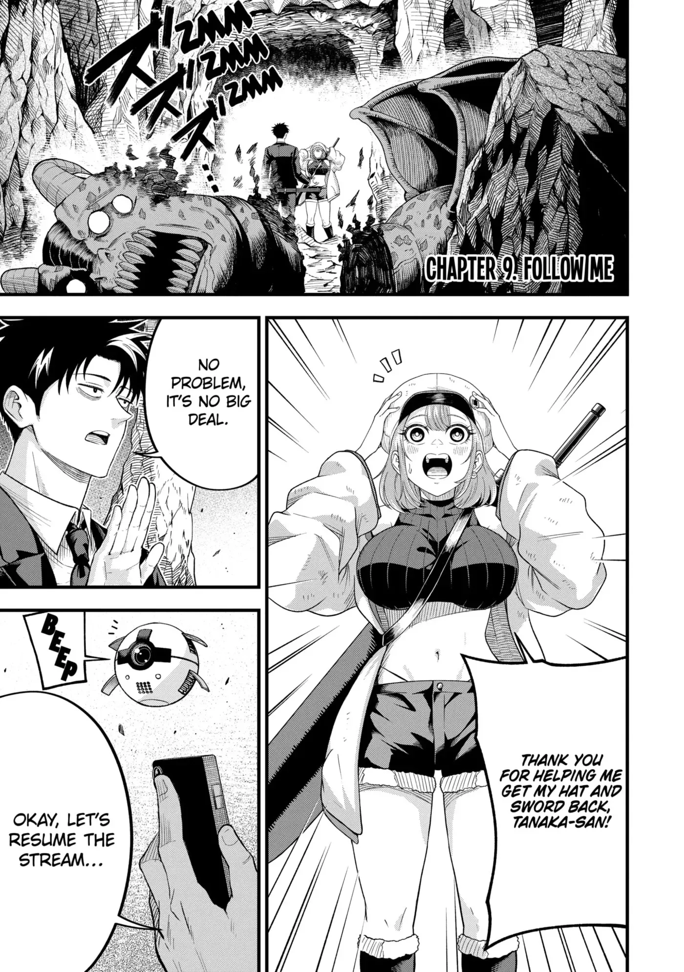 Shachiku Kensei, Haishinsha ni Naru: Black Guild Kaishain, Ukkari Kaisha-you Kaisen de S-kyuu Monster o Aite ni Musou Suru Tokoro o Zenkoku Haishin Shiteshimau Chapter 9.1 page 1