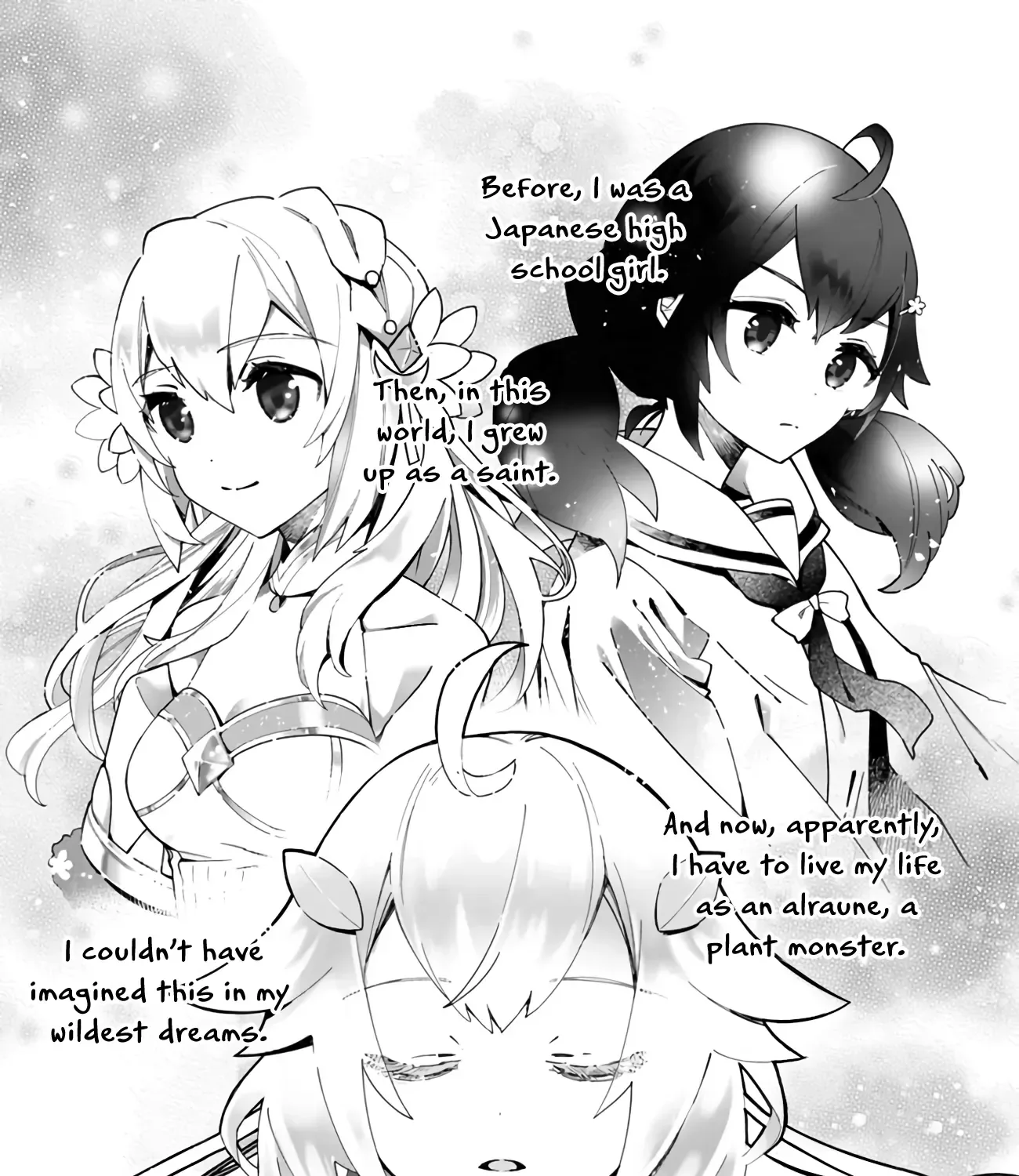 Shokubutsu Monster Musume Nikki ~Seijo datta Watashi ga Uragirareta Hate ni Aruraune ni Tensei Shite Shimatta node, kore kara wa Kougousei wo Shinagara Shizuka ni Shokubutsu Life wo Sugoshimasu~ Chapter 1.1 page 1