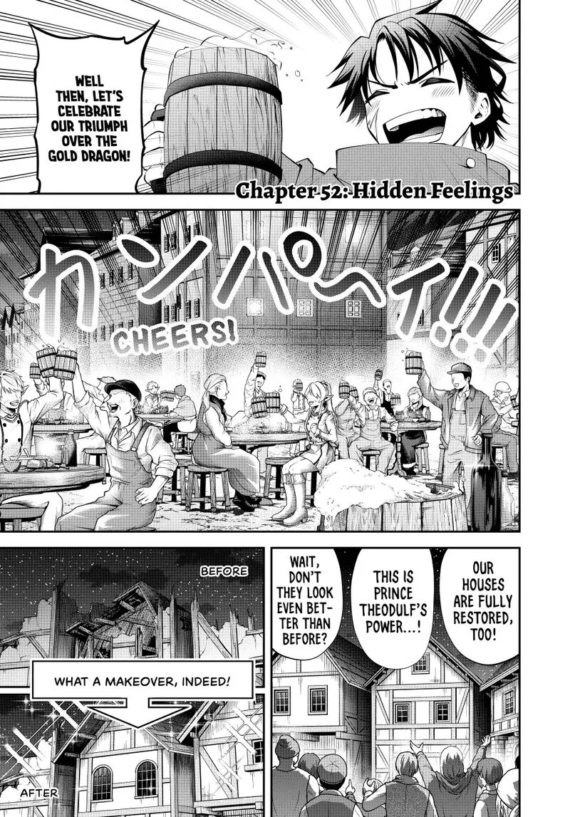 Tsuihou Sareta Tensei Ouji, "Auto Craft" Skill de Ryouchi o Bakusoku de Kaitakushi Saikyou no Mura o Tsukutte Shimau: Saikyou Crafting Skill de Hajimeru, Rakuraku Ryouchi Kaitaku Slow Life Chapter 52 page 1