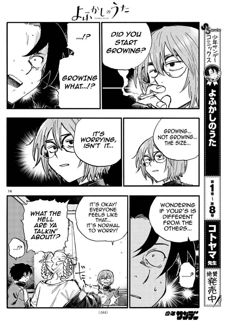 Yofukashi no Uta Chapter 95 page 14